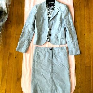 BURBERRY Grey/white Striped Jacket/ Skirt Suit EUC